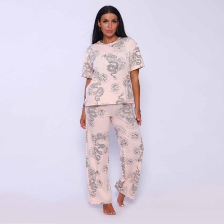 Female home set (T -shirt/pants), pink color, size 50