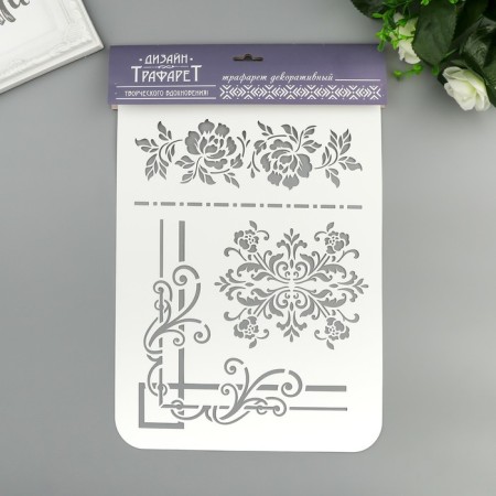 Plastic stencil "Flower patterns" 22x31 cm-1