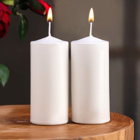 Candle cylinder, 5x12 cm, set 2 pcs, white-6