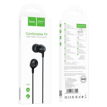 Hoco M94 headphones, wired, vacuum, microphone, 1.2 m, black-5