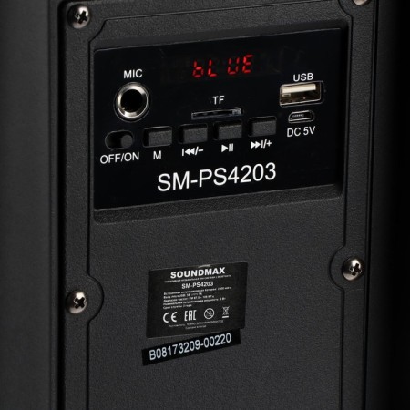 Portable column Soundmax SM-PS4203, 60 W, 2400 mAh, FM, BT, Microsd, AUX, backlight-2
