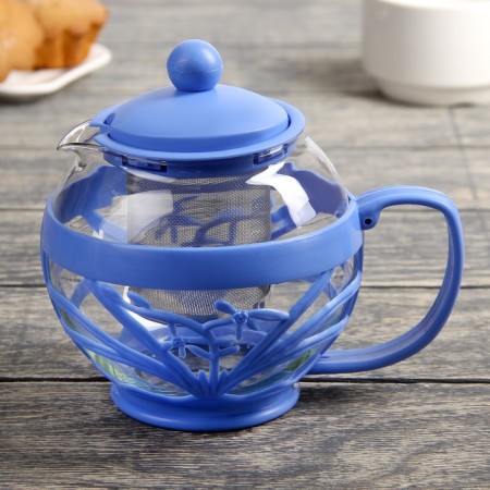 Glass teapot “Flora”, 700 ml, with metal sieve, color mix-8