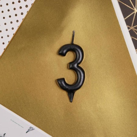 Candle for the cake, number "3", black.-3