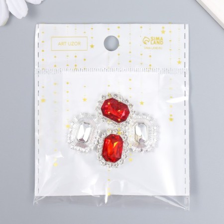 Decor for creativity Metal "Medallion octagonal" red crystal rhinestones 2x1.5 cm-4