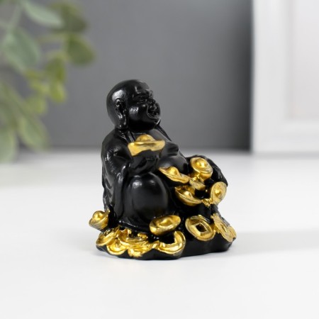 NECKE Polystone "Hotey with gold ingots and coins" Black 4x5.7x5.5 cm-2