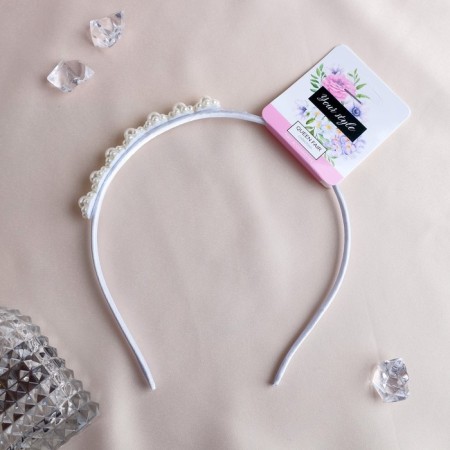 Hair cap "Blanche" beads flower, 0.5 cm, white-1