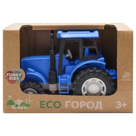 Eco-machine Funky Toys "Tractor", with a friction mechanism, blue color, 12 cm-1