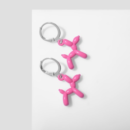 Earrings "Dogs" toy, pink color in silver-1