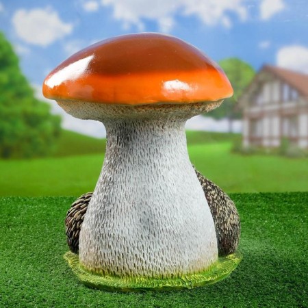 Garden figure "White mushroom with hedgehogs and apple" average 30x30x37cm-2