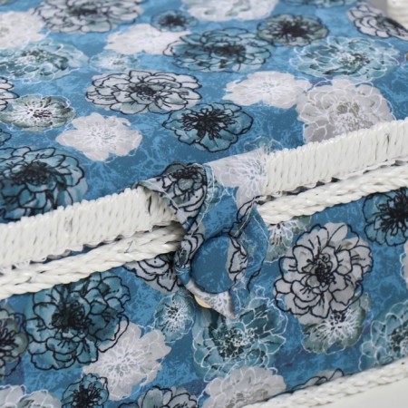 Casket for needlework "Black and white flowers on blue" 24x16x11 cm-1