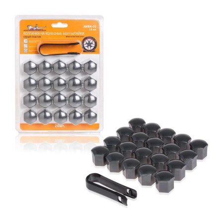 Caps for wheel bolts/nuts 19 mm, 20 pcs.+ Remeter, plastic, gray, AWBN-02
