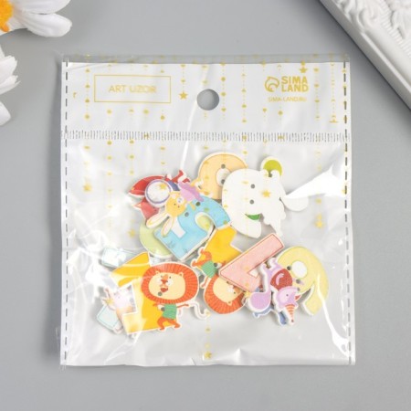 Buttons wood for creativity 2 punctures "animals and numbers" set of 10 pcs 2.8x2.8 cm-3