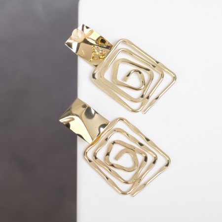 Earrings Metal "Gate" two squares, color gold-2