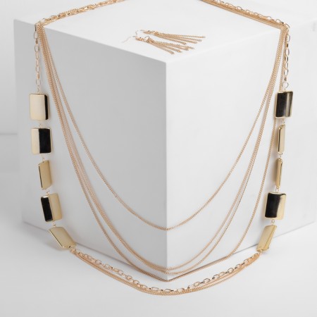 Set 2 objects: earrings, “unison” beads rectangles, color gold, 80 cm