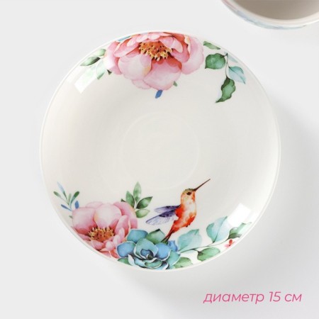 Service Porcelain Tea Daulay "Ptashka", 12 items: 6 cups 250 ml, 6 saucer d = 15 cm-4