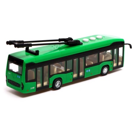 City trolleybus, 19 cm, 3 buttons, inertia, green color, light and sound effects-3