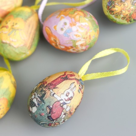 Decor Easter suspension "Egg - cockerel with chickens" set of 12 pcs egg 3x4 cm-1