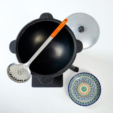 Set for pilaf 4 items: cauldron 6l, stove for cauldron, frog 25cm, Schumovka 43cm-1