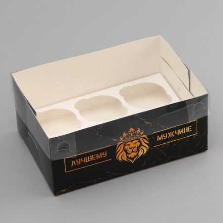 Box for 6 cupcakes with a transparent lid, "best man", 23 × 16 × 10 cm, confectionery packaging-1