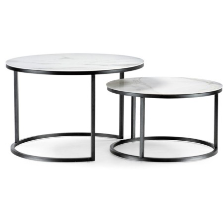 Stage of tables Plumaria white marble/black metal, black 60.5x60.5x39.5 cm