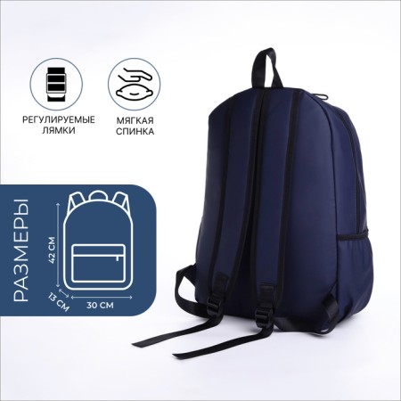 Youth backpack from textiles on lightning, waterproof, 3 pockets, blue color-1