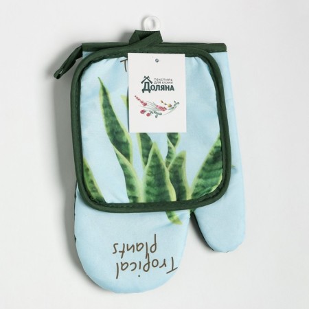 Kitchen set 2 objects of the “tropical” shade color: a severity 17x17 cm, mittens 25x16 cm, 100% p/e-5