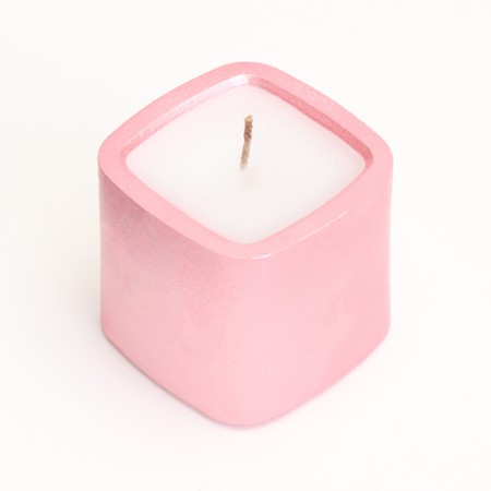 Candle "Square. Marble" in a candlestick of gypsum is small, 5x4.5 cm, pink-2