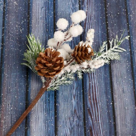 Decor "Winter Charm" white berries cones, 24 cm-2