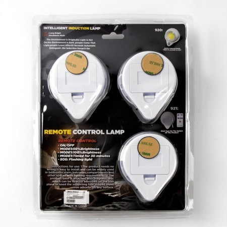Lamp-light, 3 pcs, 50 lm, COB, 3 AAA, magnet, adhesive base, with a remote control, 7.5 x 9.2 cm-10