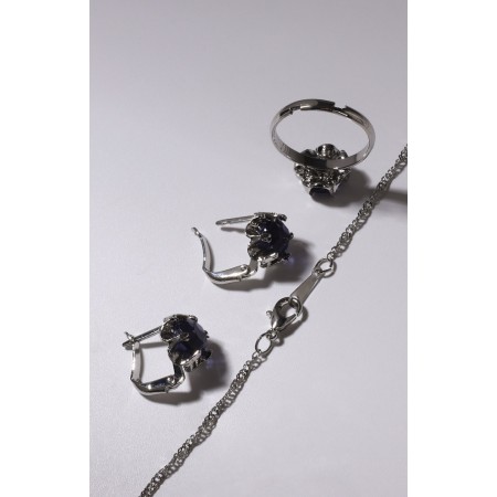 Set 3 objects: earrings, pendant, dimensionless "Edel" flowers, blue color in silver, 50 cm-5
