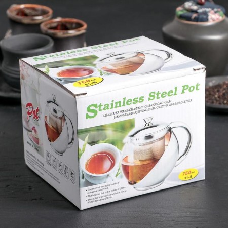 Glass teapot with metallic sieve "metallic", 750 ml-2