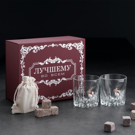 Set "impenetrable. Best", red, 2 glasses 200 ml, 8 stones for whiskey granite
