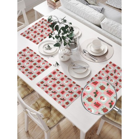 Set of napkins for setting the table "Santa Claus in a square", rectangular, size 32x46 cm, 4 pcs