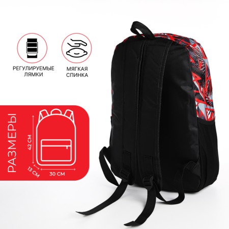 School backpack from textiles on lightning, 3 pockets, red-1