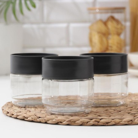 A set of containers for bulk products, 3 items, 500 ml, black color