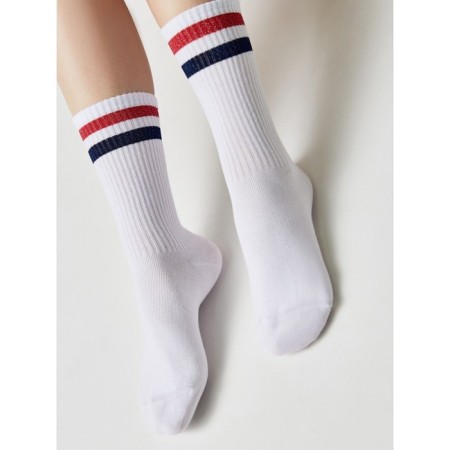 Extended women's socks with bright strips of Contte Elegant Active, size 25, white, red color-3