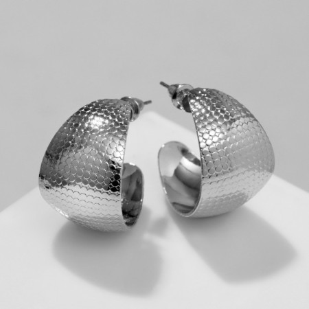 Ring earrings are “wide” embossed, silver color, d = 2.6 cm