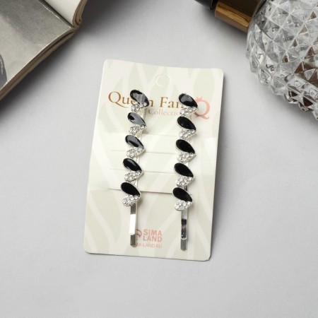 Invisibility for hair "Annabelle" (set 2 pcs) heart black, 6.5 cm, silver-2