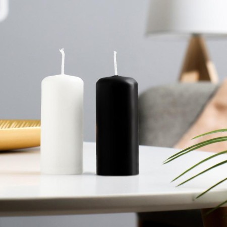 Set of candles - cylinders, 4x9 cm, set 2 pcs, 11 hours, white, black-1
