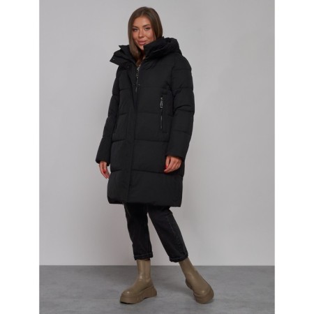 Coat insulated winter female, size 50, black color-1