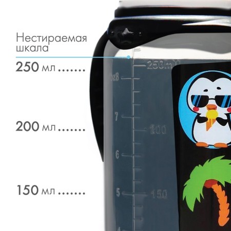 A bottle for feeding "Trend. Penguin ", classic throat, 250 ml., 3 months, cylinder, with handles-2