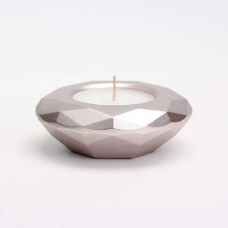 Candle "Complete" in a candlestick with faces of gypsum large, 10.5x3cm, champagne-1