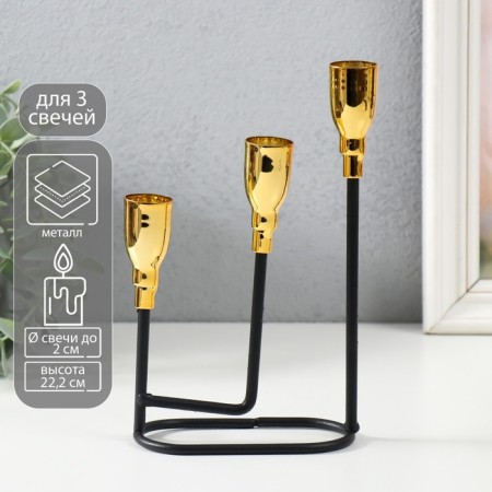 Summary Metal for 3 candles "Athena" black with gold 13x5.8x22.2 cm