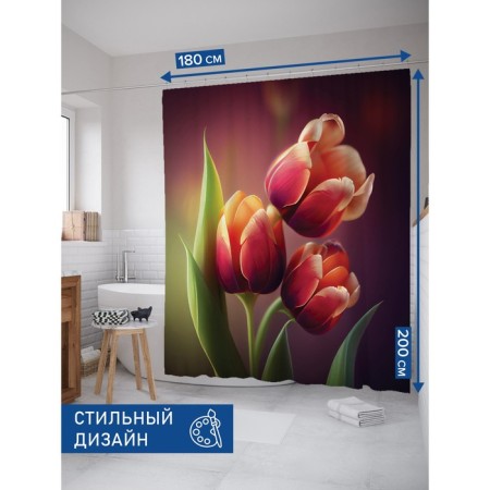 Фотоштора для ванной «Букет тюльпанов», сатен, размер 180х200 см-1