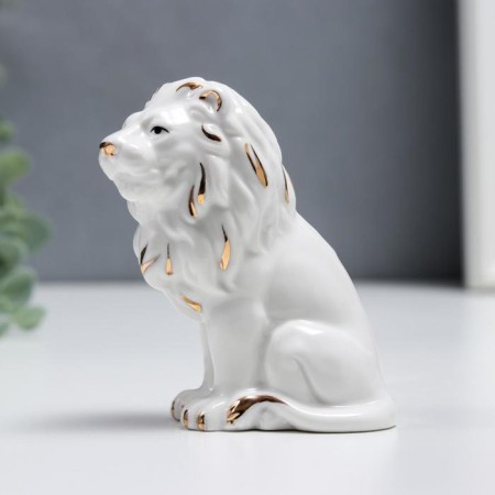 Souvenir ceramics "White Leo" with gold 10 cm-1
