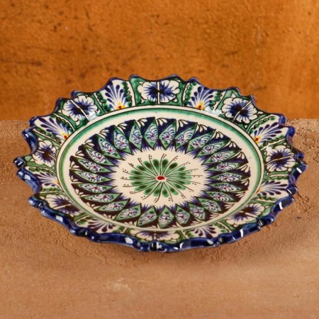 Plate of the Rishtan ceramics "Flowers", blue, embossed, 17 cm, mix