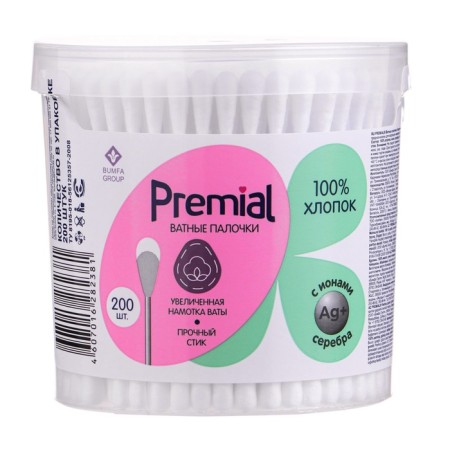 Cotton sticks Premial Classic, glass, 200 pcs.-2