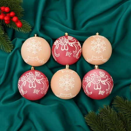 Set of balls plastic D-7.5 cm, 6 pcs "openwork" red white