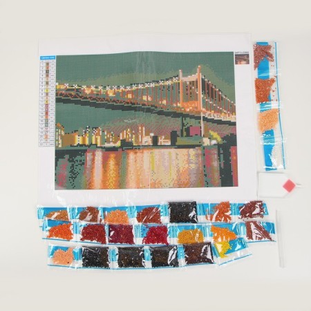 Diamond mosaic with full filling on the canvas "Brooklyn Bridge", 30 x 40 cm-2