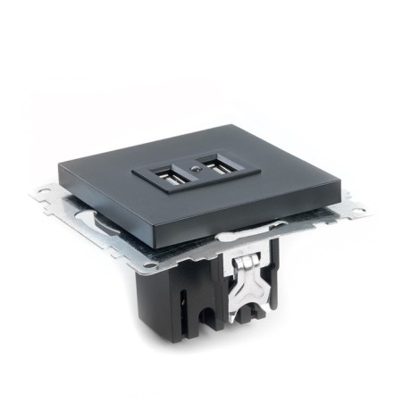 2-seater USB (mechanism), 250V, 2.1A, series of Catherine, GLS10-7115-05, black-3